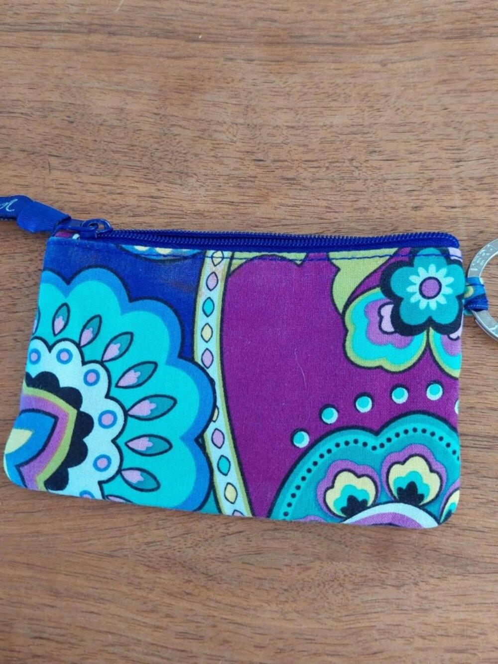 Vera Bradley blue and purple paisley Heather keychain purse with teal and purple